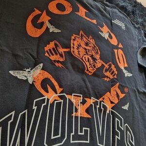 Black Graphic 'Wolves' Tee with Orange Wolf Design